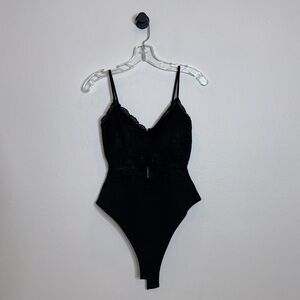 Faded Rose Bodysuit Black Half Laced Size Medium New